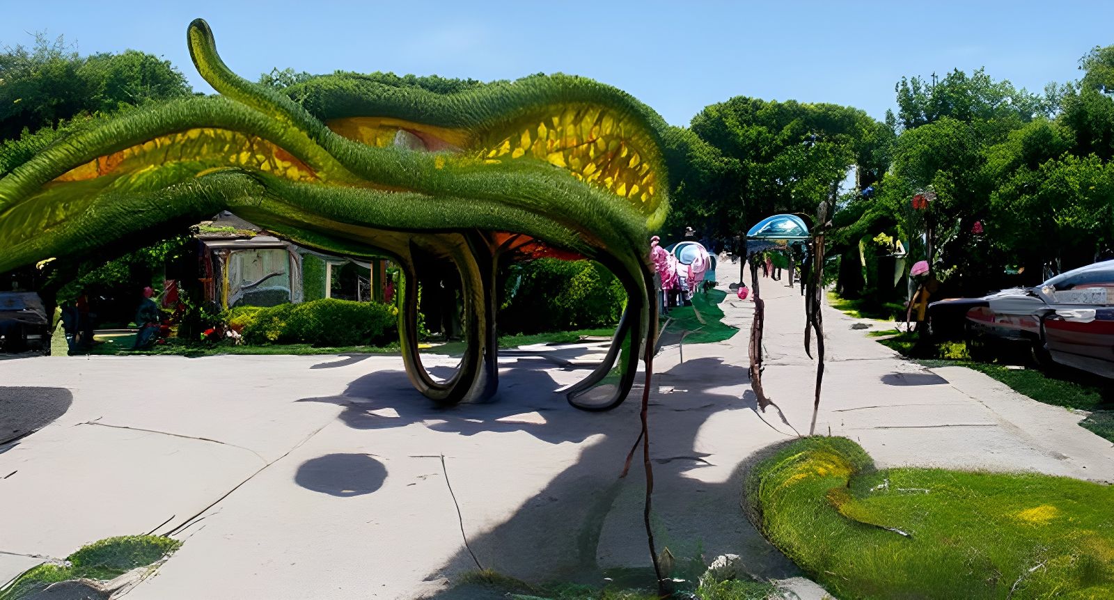 Distorted Alien Garden: A Humorous Summer Day