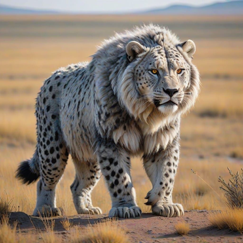 Majestic Gray Predator Guarding a Fawn in the Wild Steppe