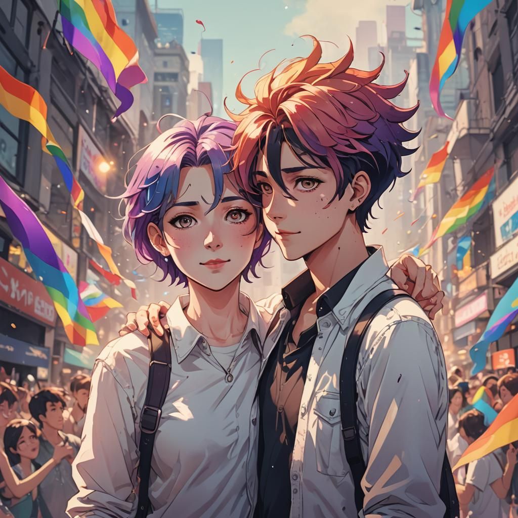Gender Fluid Couple Celebrate Pride in Anime Style