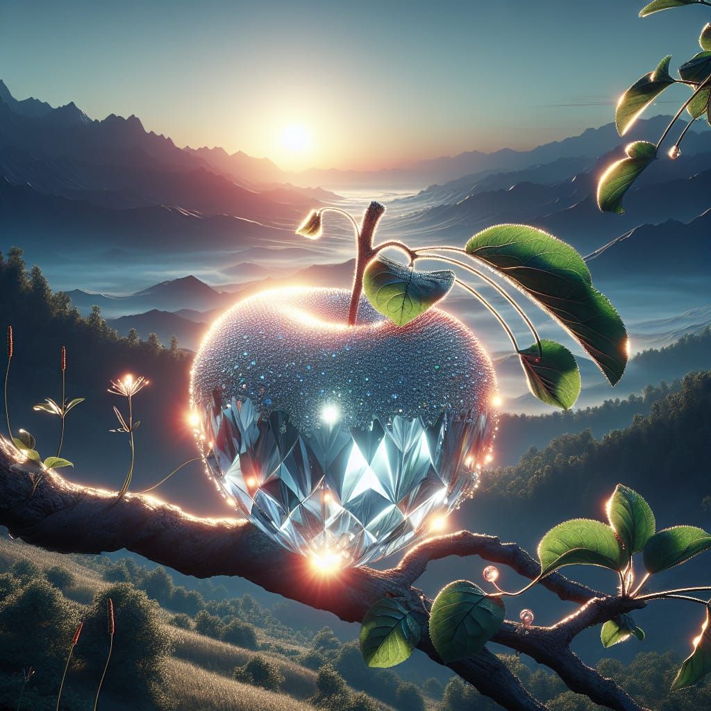 Diamond Apple at Dawn: Photorealistic Matte Painting