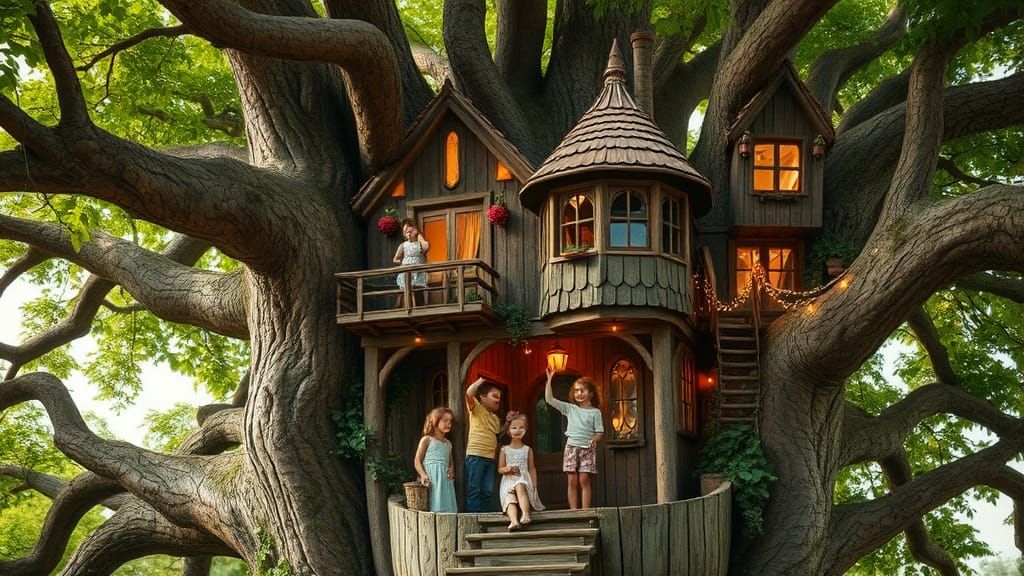 Whimsical Treehouse Castle for Children, Fairy Tale Scene