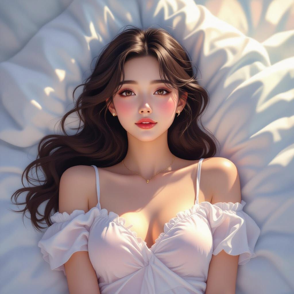 Ethereal Woman Bathed in Sunlight, Watercolor and Anime Styl...