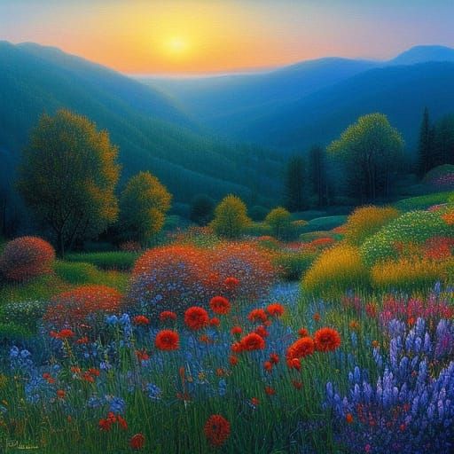 Daybreak Landscape in Fairytale Illustration Style