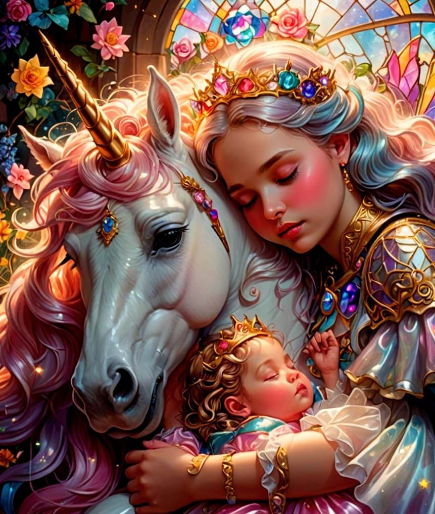 Baby Princess and Unicorn in Candy Art Style