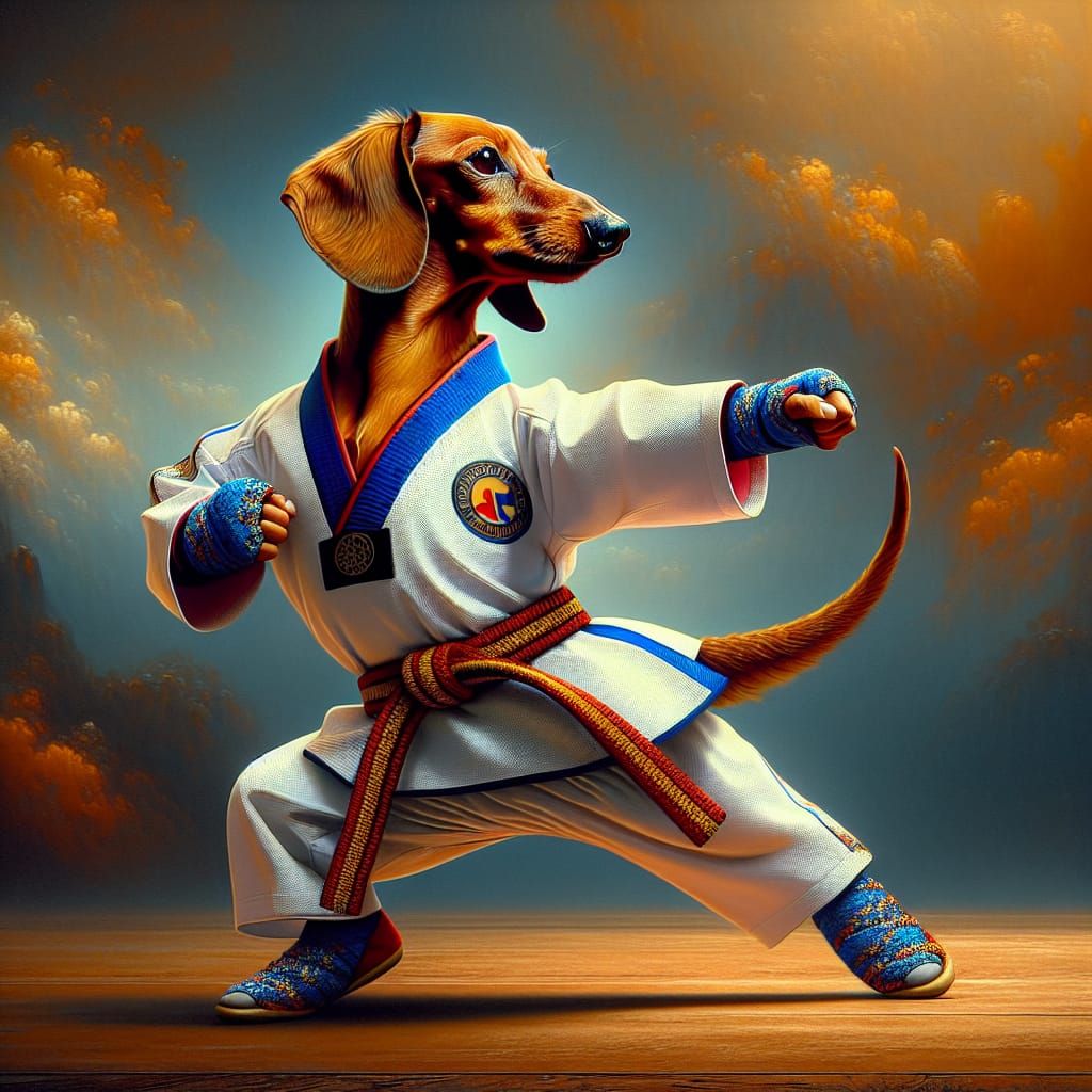 Dachshund in Taekwondo Contest: Matte Painting