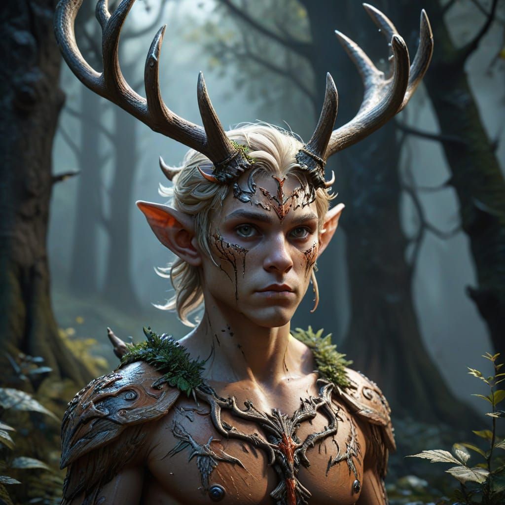 Fantastical Teenage Faun with Vibrant Antlers