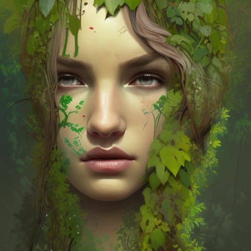 Woman in Moss and Vines: Hyperdetailed Portrait