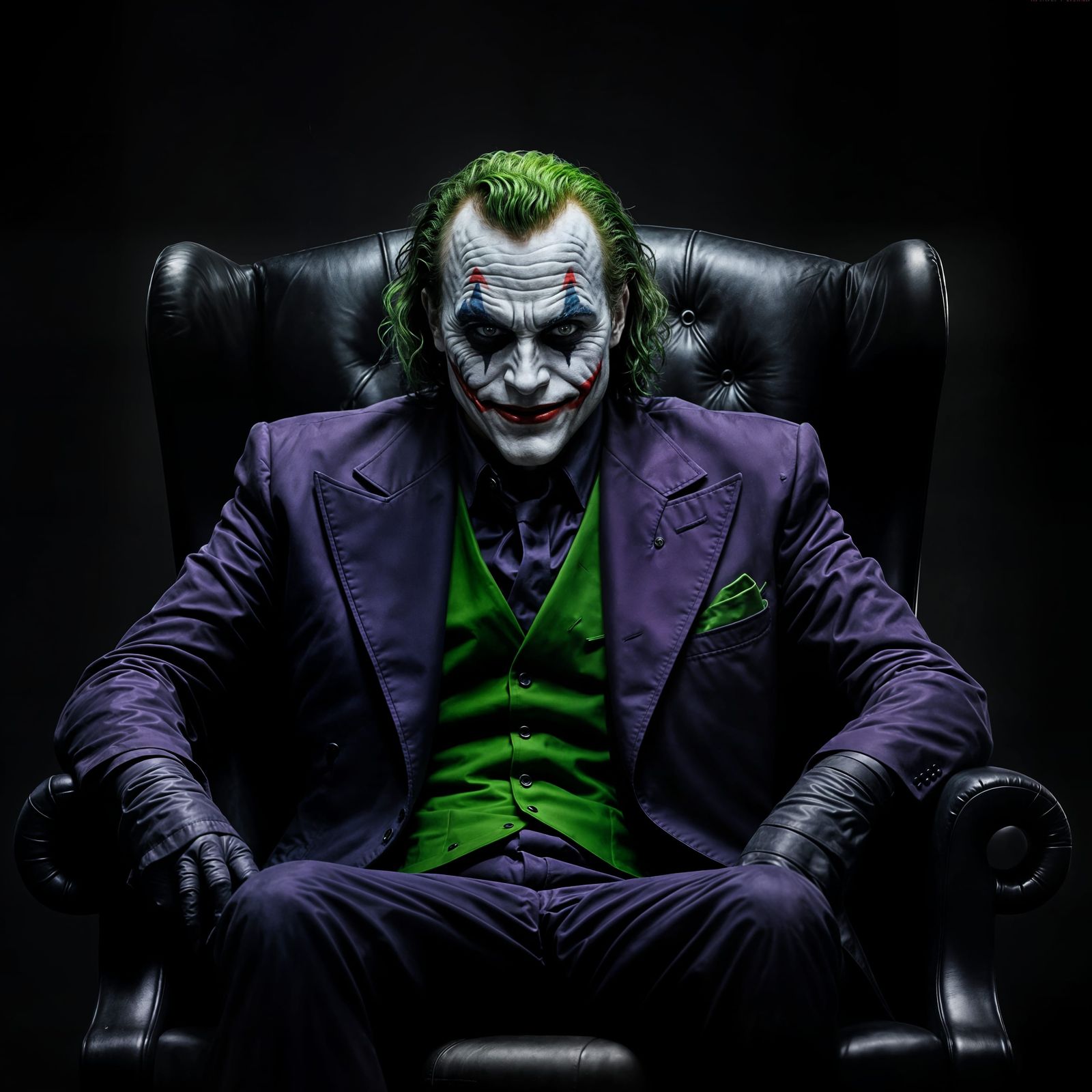 The Joker in Iconic Black Suit Smiles in Black and White