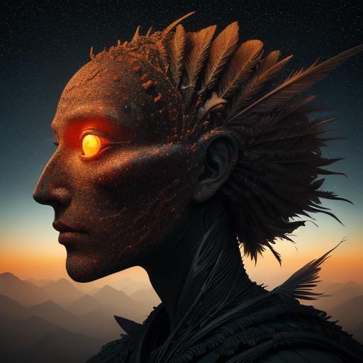 Cosmic Avian Portrait in Surreal Style