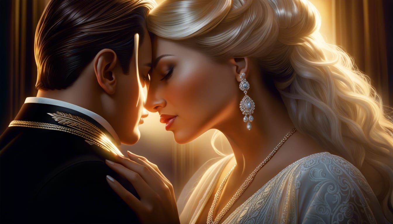 Romantic Candlelight Kissing Couple in Hyperrealism