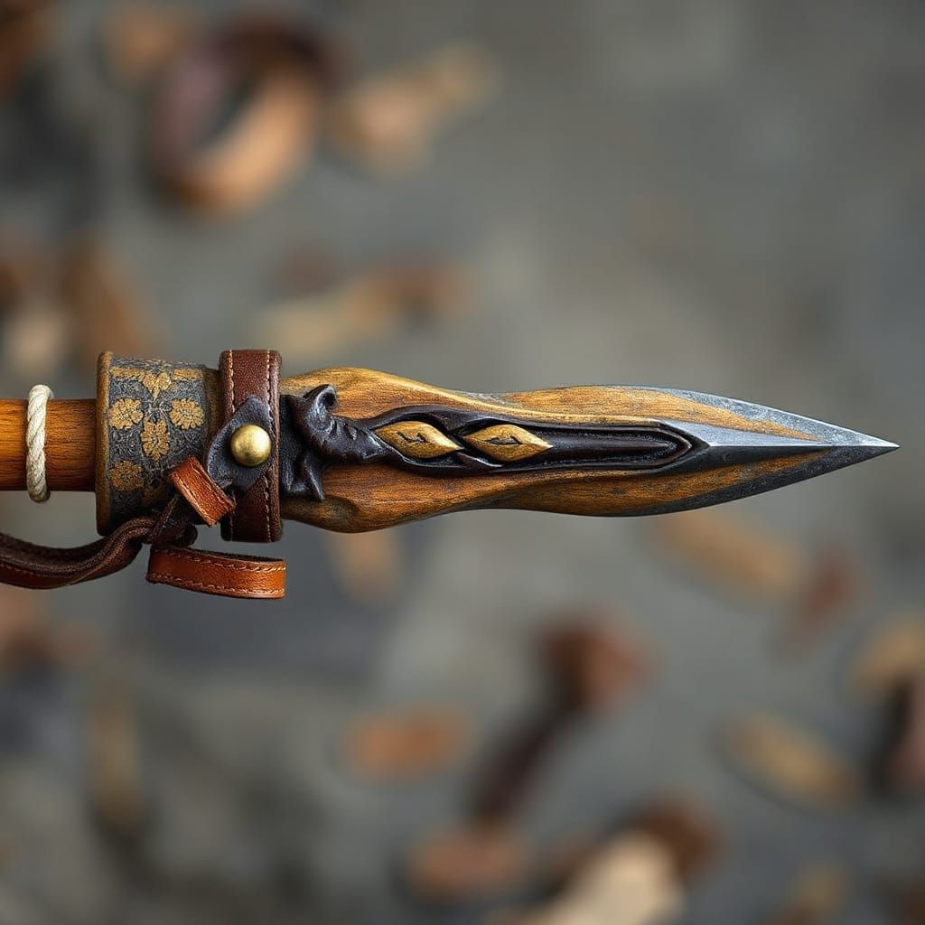 Handcrafted Taiga Hunting Spear with Intricate Carvings