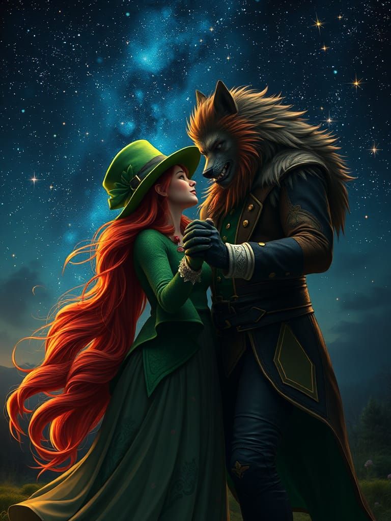Romantic Dance of Leprechaun and Werewolf