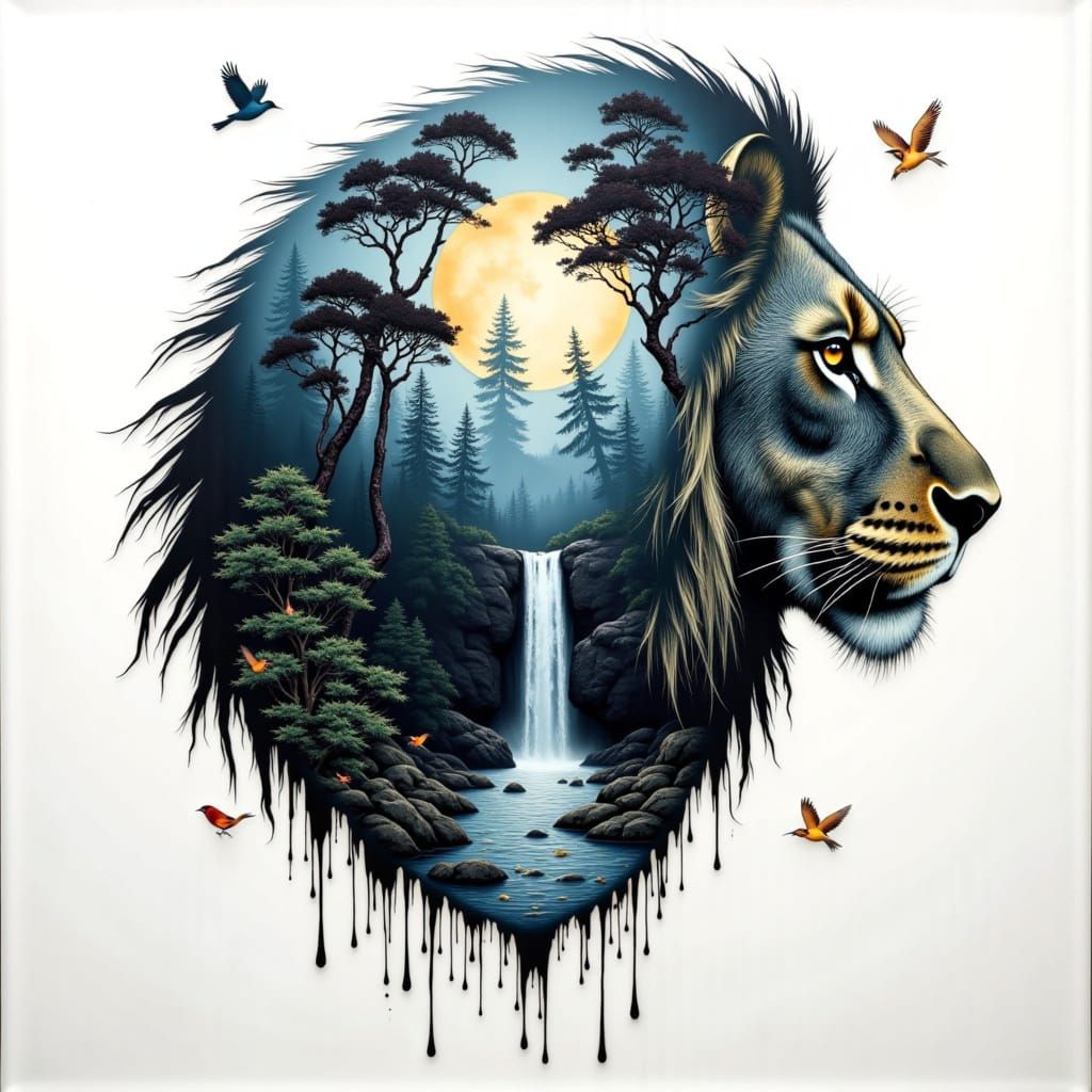 Double exposure with front view :: The Lion into a jungle of...