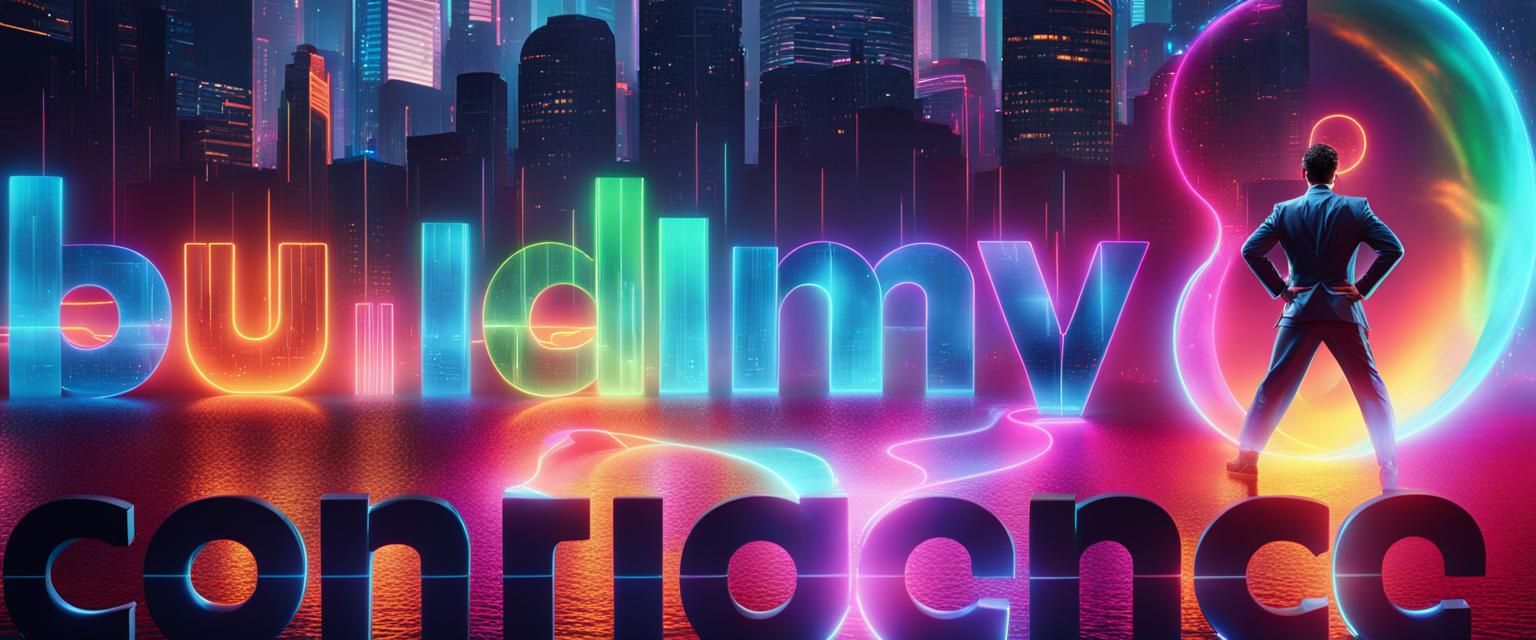 Futuristic Businessperson in Neon Cityscape Concept Art