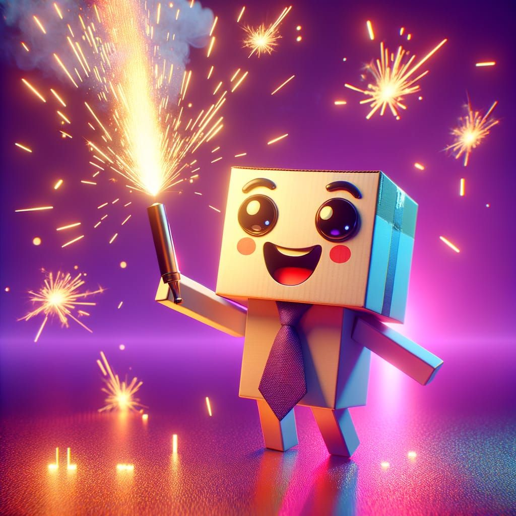 Cartoon Spark Machine Gentleman in Neon Ambiance