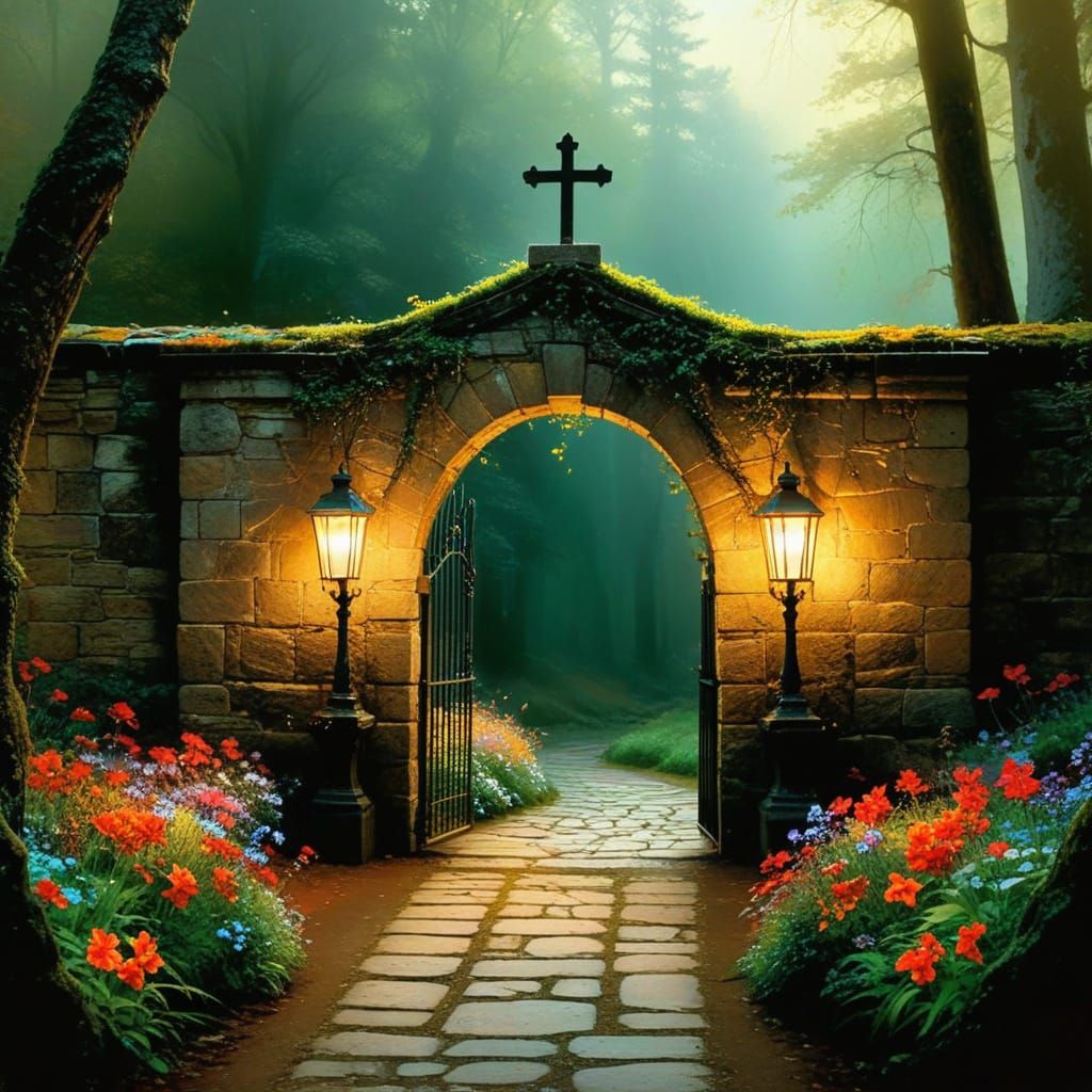 Autumn Monastery Sanctuary in Stone and Wildflowers