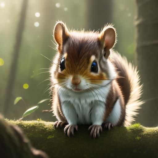 Chibi Squirrel Playing: Watercolor Forest Scene