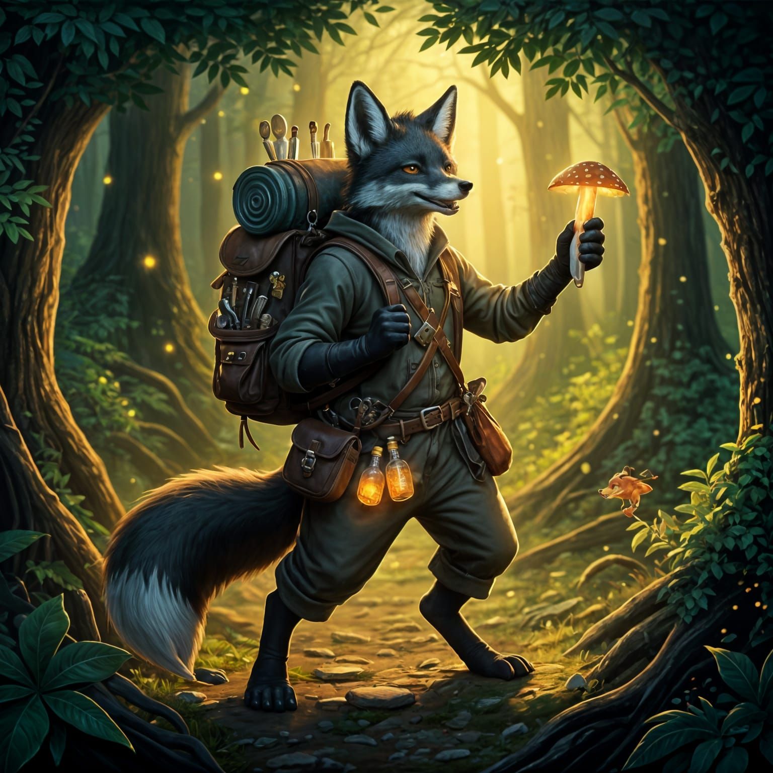 Fantasy Fox Alchemist in Enchanted Forest