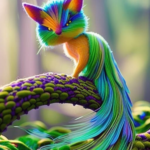 [scene a small clearing in the magical forest]:: A BEAUTIFUL FANTASY CREATURE SITS ON A LOG:: [YARN EMBOSSED!!!] [metall...