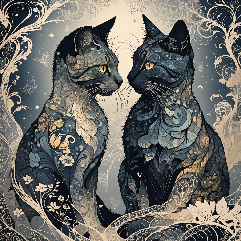 Double Exposure Loving Cats Day and Night