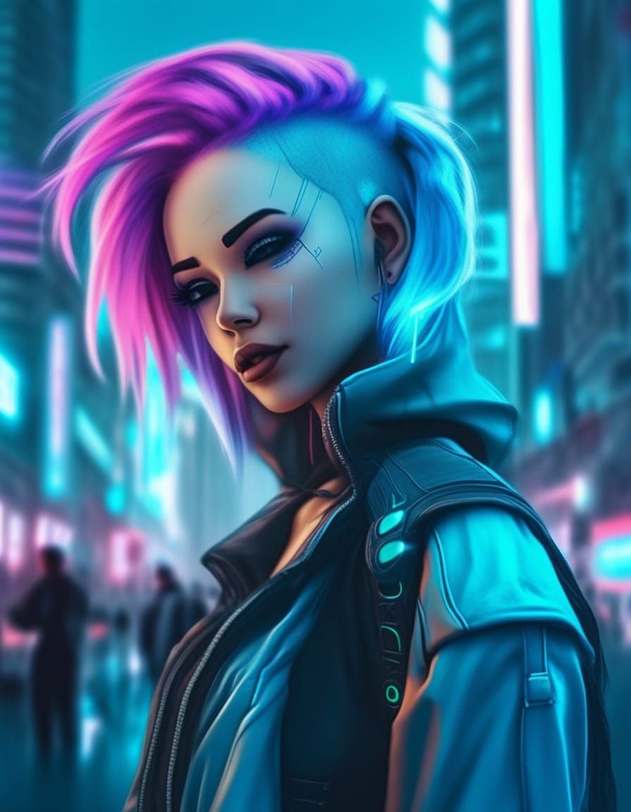 Futuristic Cyberpunk Hacker in Neon Cityscape