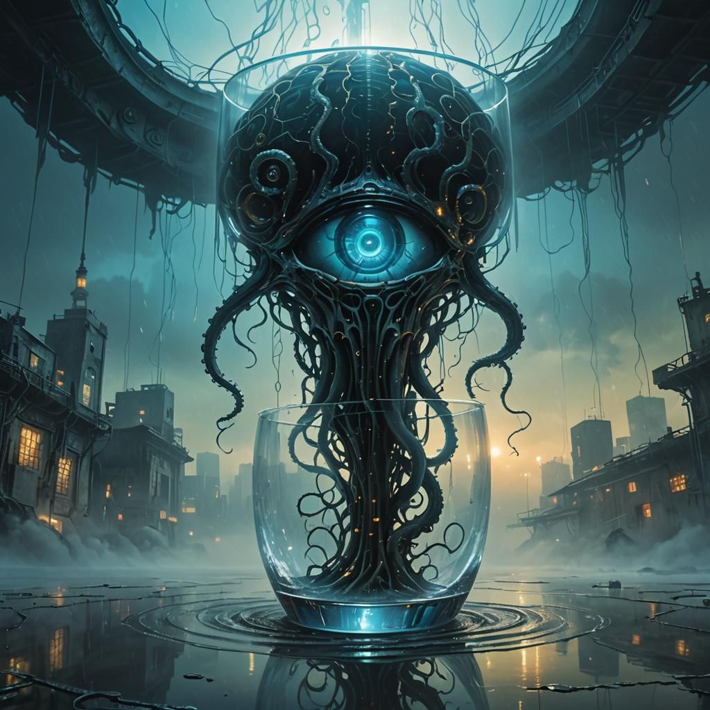 Cyberpunk Brain and Eye in Glass, Biomechanical Art