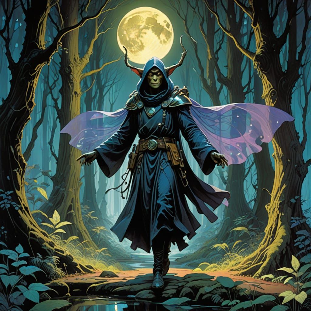 Ethereal Moonlit Dancer in Iridescent Attire