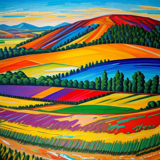 Mosaic Landscape in Post-Impressionist Impasto Style