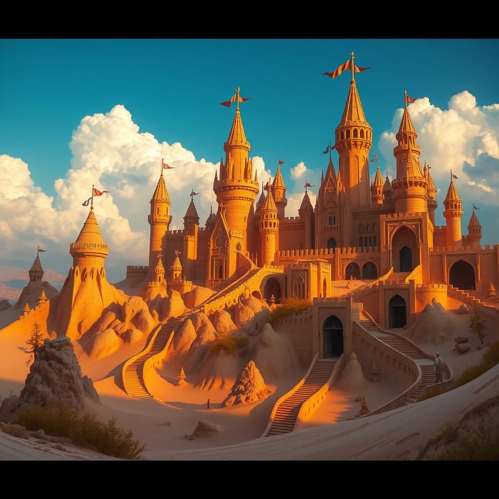 Fantastical Sandcastle Landscape in Golden Light