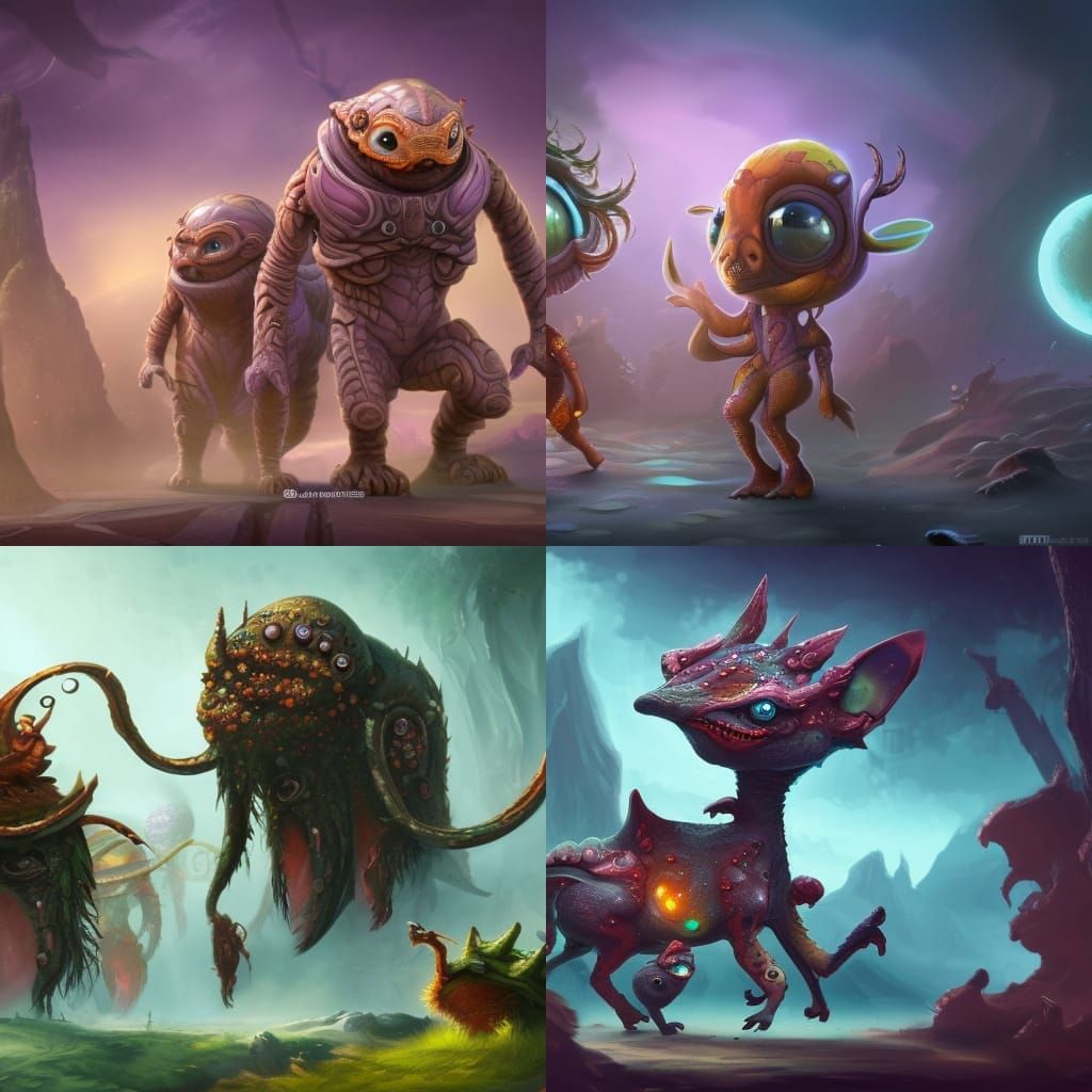 Cartoon Creatures on their Planet in Detailed Matte Painting