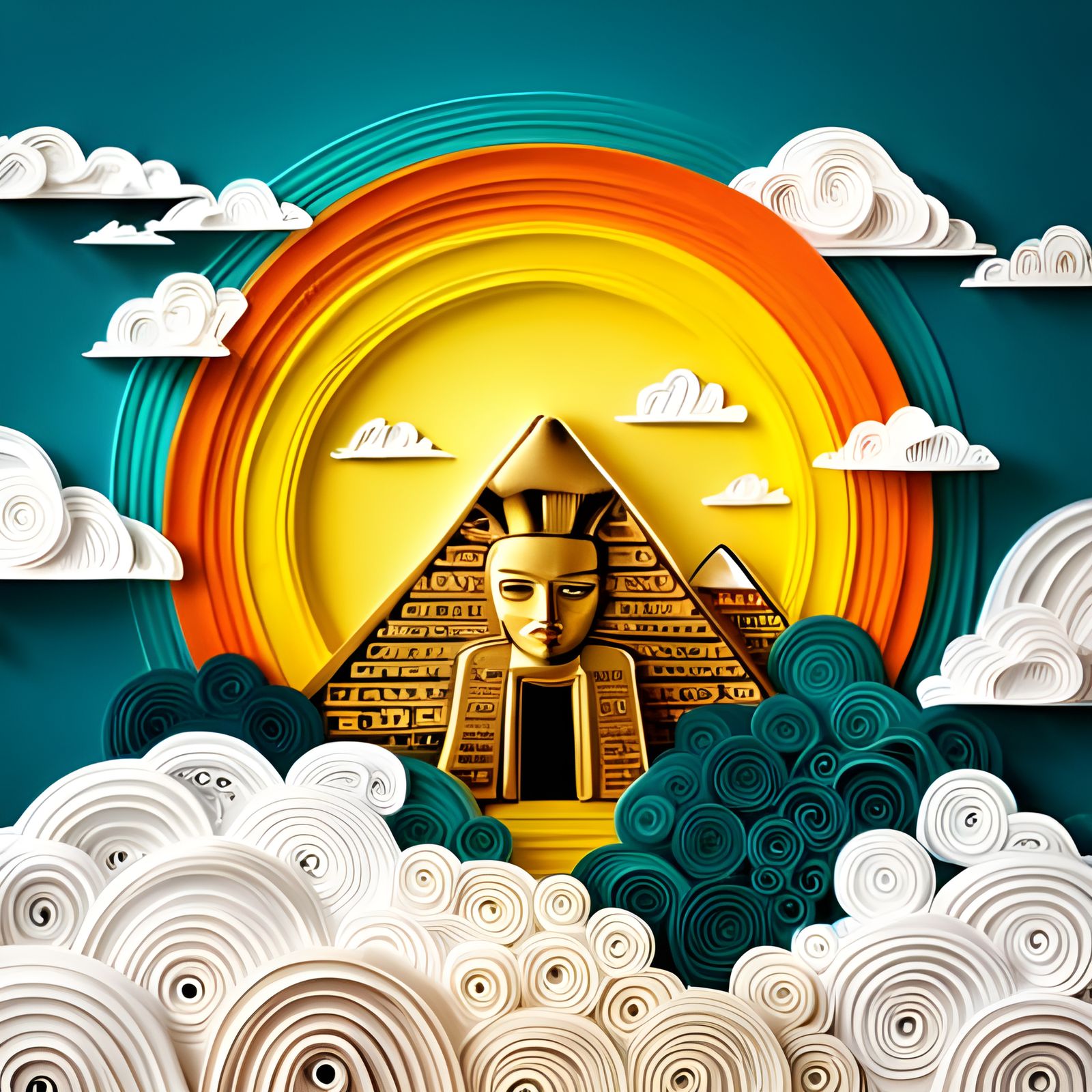 Egyptian Pyramid Sunset in Surreal 3D Landscape
