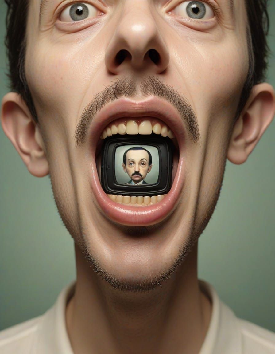 Surrealist Masterpiece: Television Set Erupts from Dreamer's...