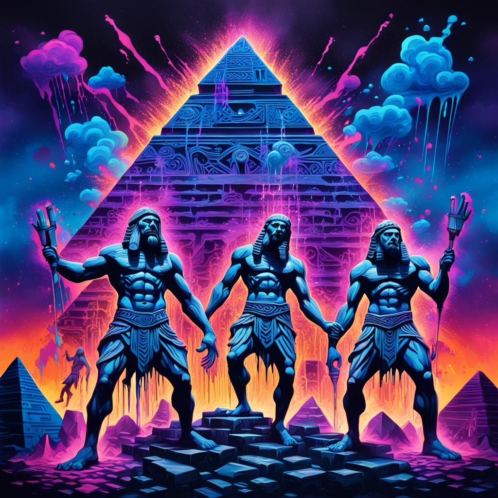 Greek Gods Rave at Techno Pyramids in Graffiti Art