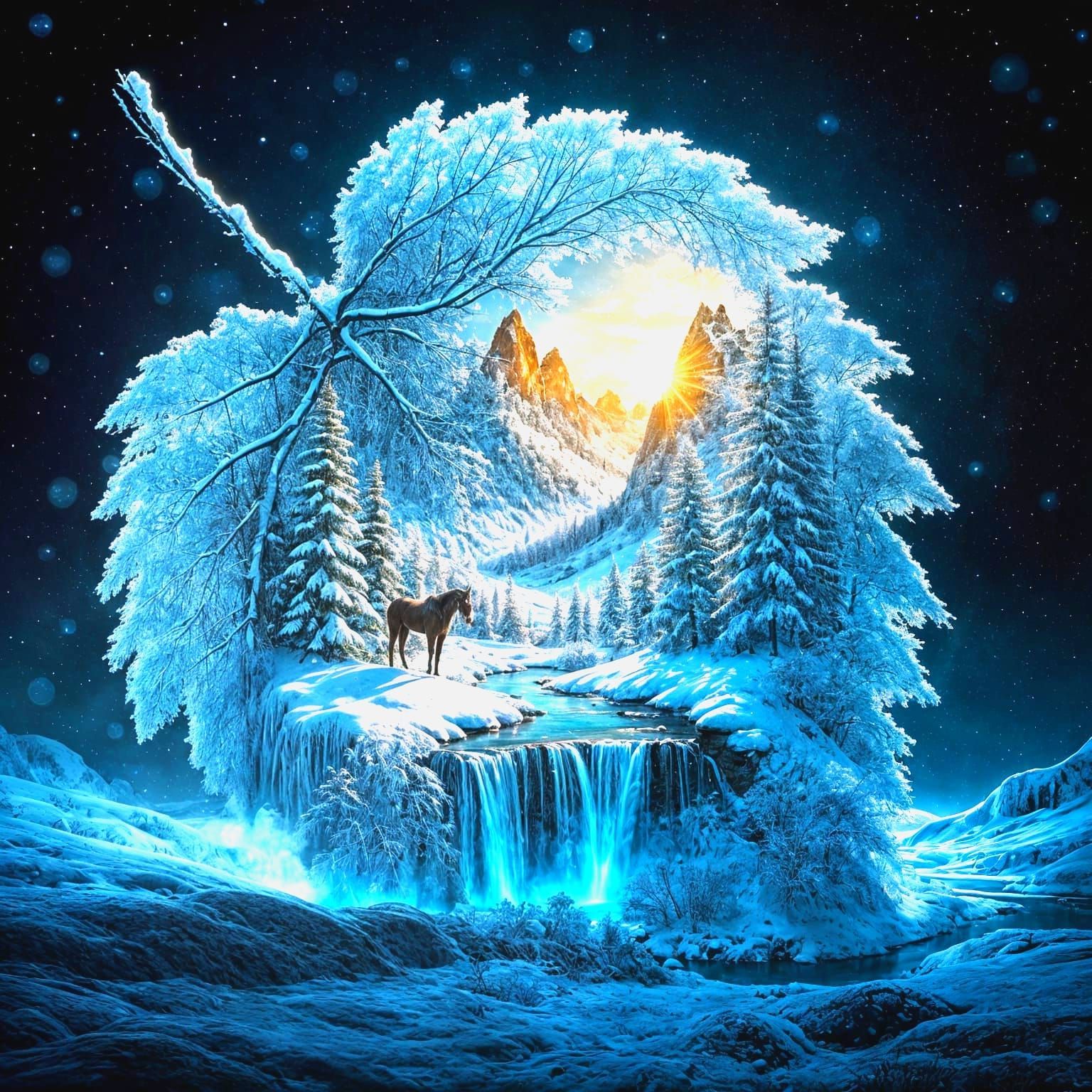 Hyper Realistic Oil Painting of Enchanted Snowglobe Scene