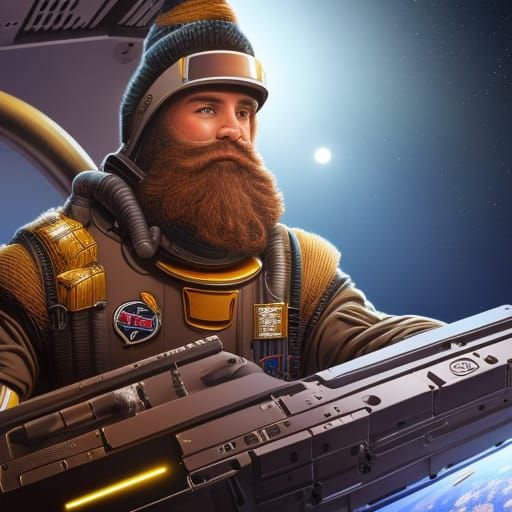 Dwarves on Spaceship in Cassette Futurism Style