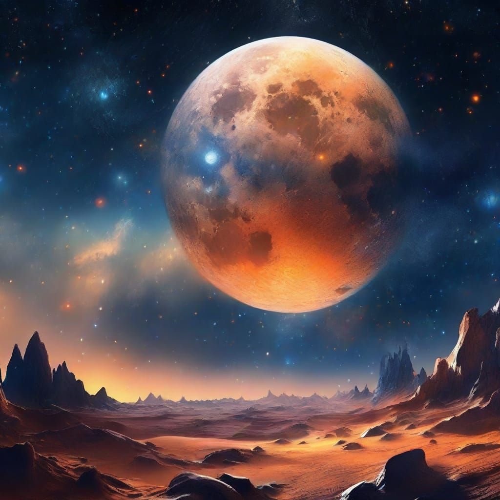 Full Moon Fantasy Art in Watercolor Style