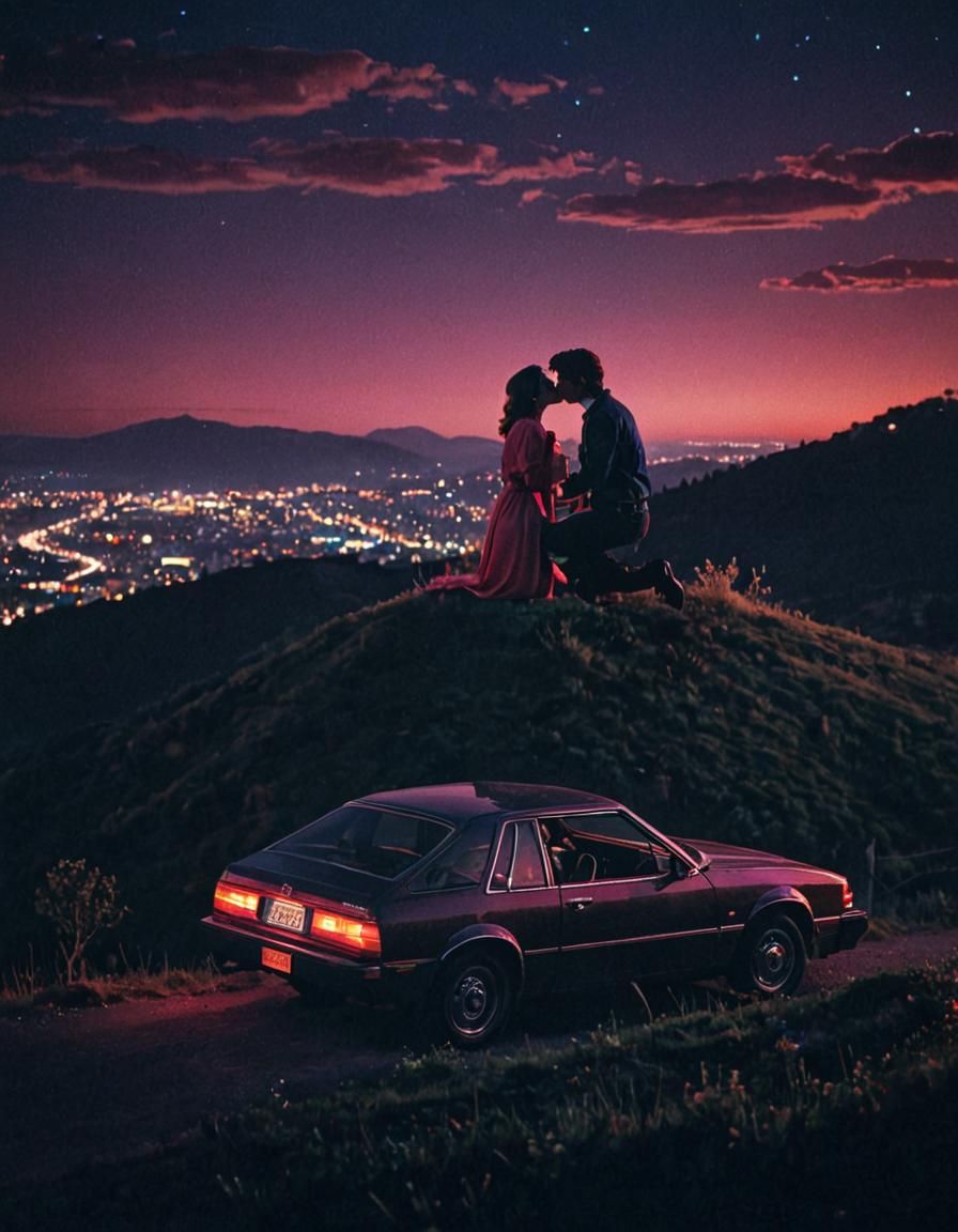Romantic 1980s City View at Night
