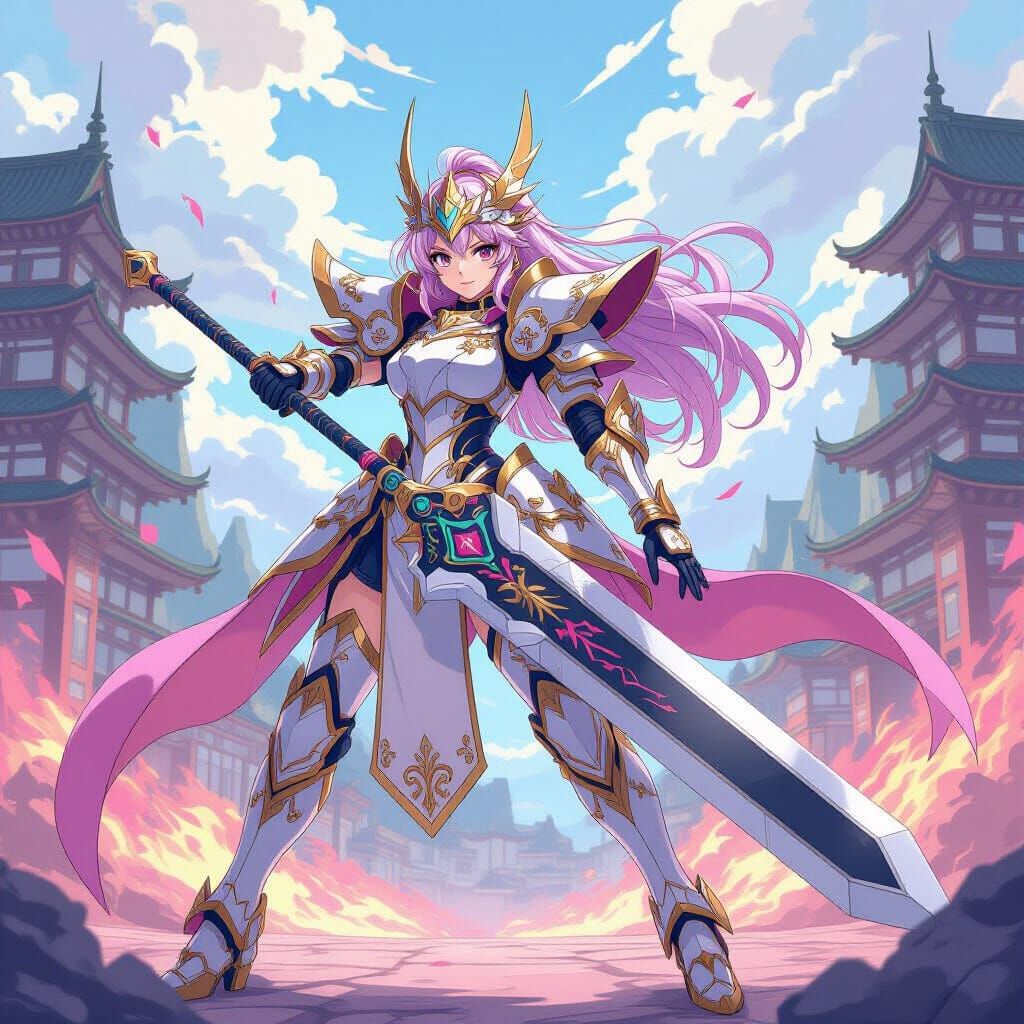 Mecha Knight Girl with Greatsword in Anime Style