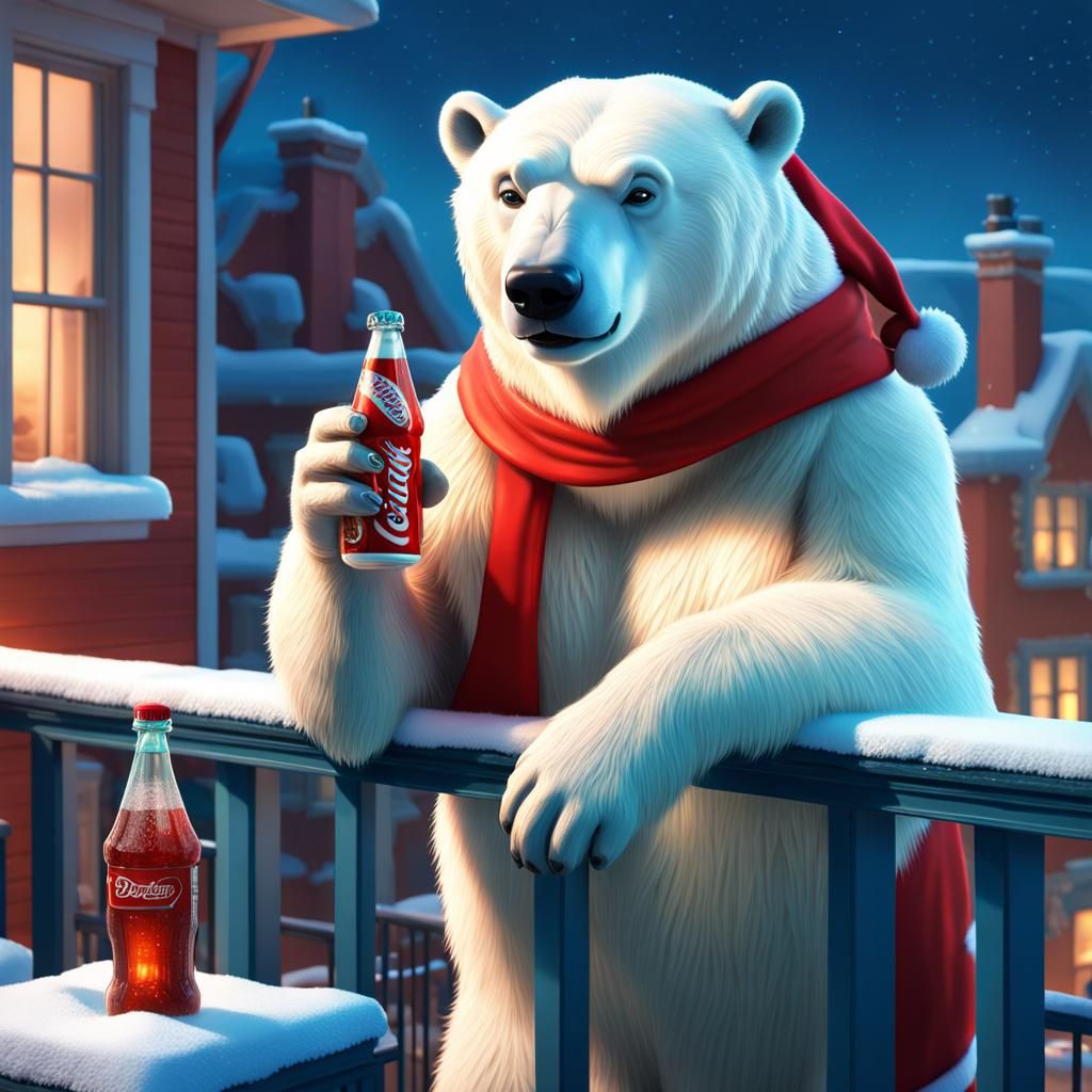 Santa Polar Bear Drinks Soda Pop: 3D Digital Art