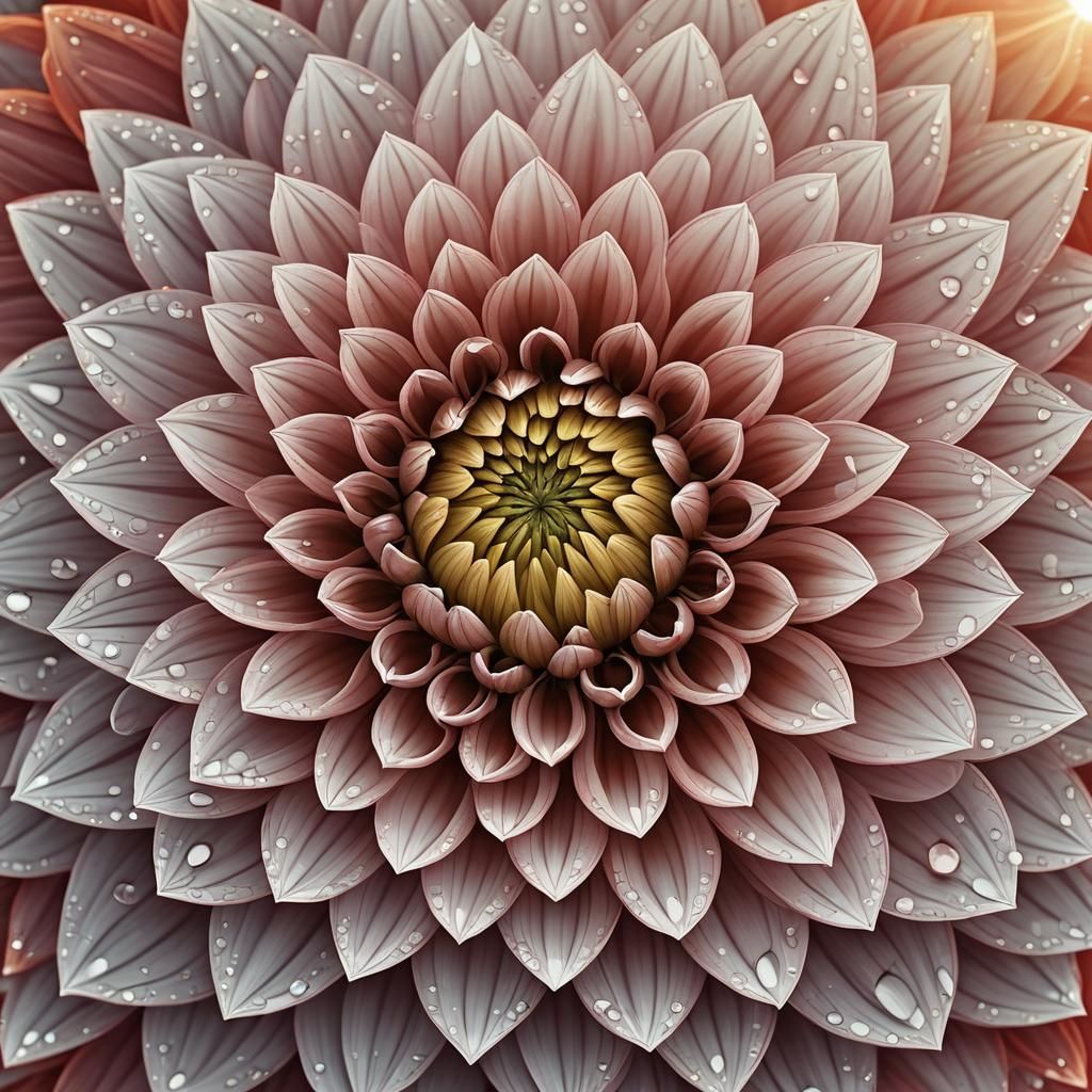 Dahlia Flower with Morning Dew and Sunlight