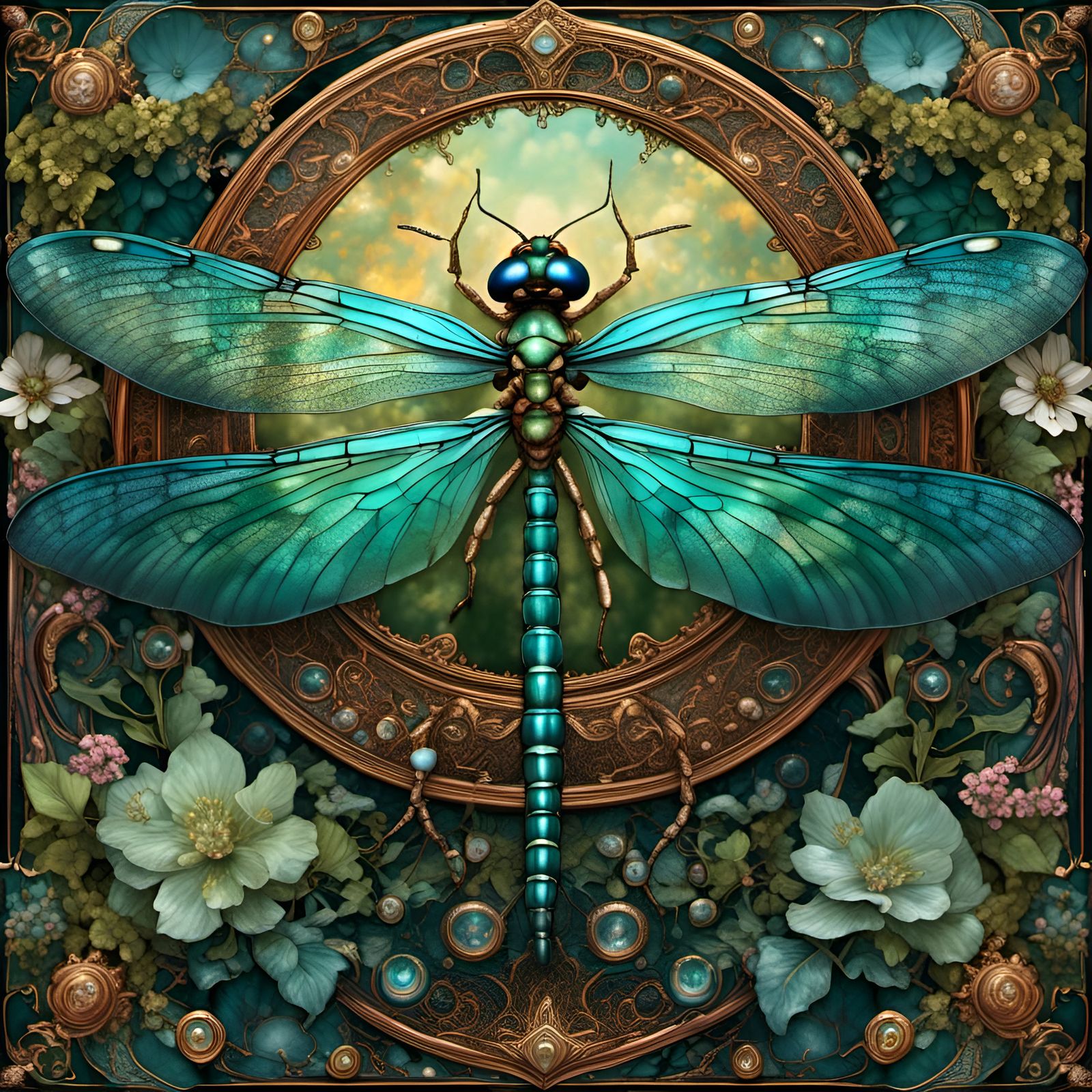 <lora:Alienesque Portrait:1.0> Gorgeous DRAGONFLY of Spring  Dawning. artful, detailed, symmetry! digital art, fantasy o...