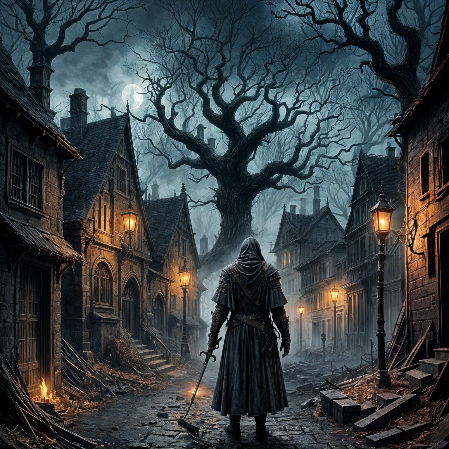 Post-Apocalyptic Medieval Town in Dark Fantasy Style