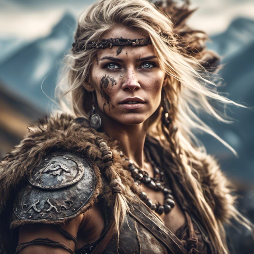 Hyperrealistic Blonde Barbarian Woman Portrait