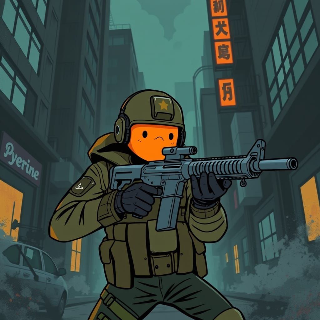 Tactical Orange Operative in Gritty Urban Warfare