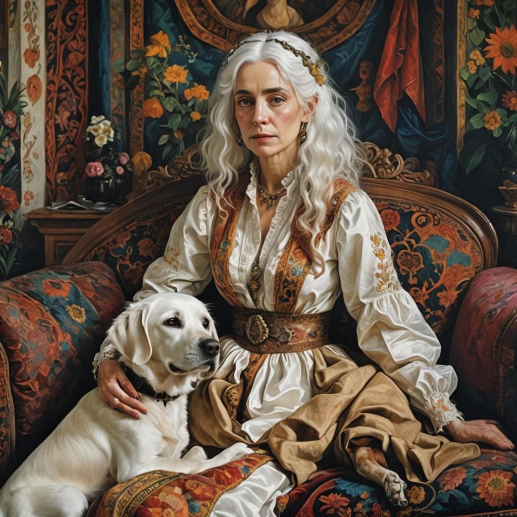 Woman with Labrador in Surrealist Style