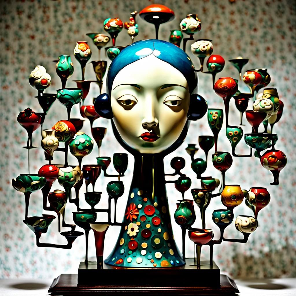 Surrealist Sculpture of Woman with Faces