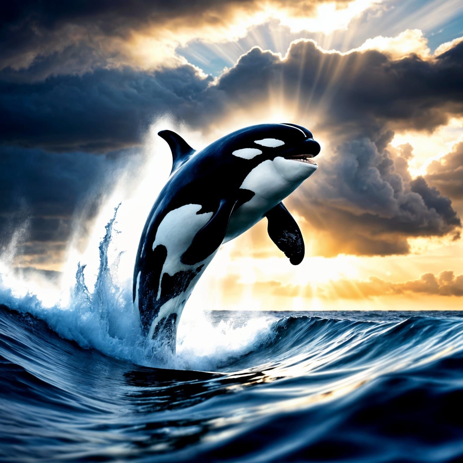 Powerful Orca Ascends Majestically from Stormy Ocean