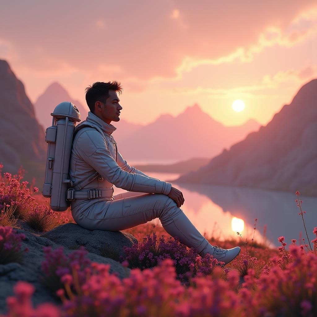 Contemplative Space Ranger on Alien Planet