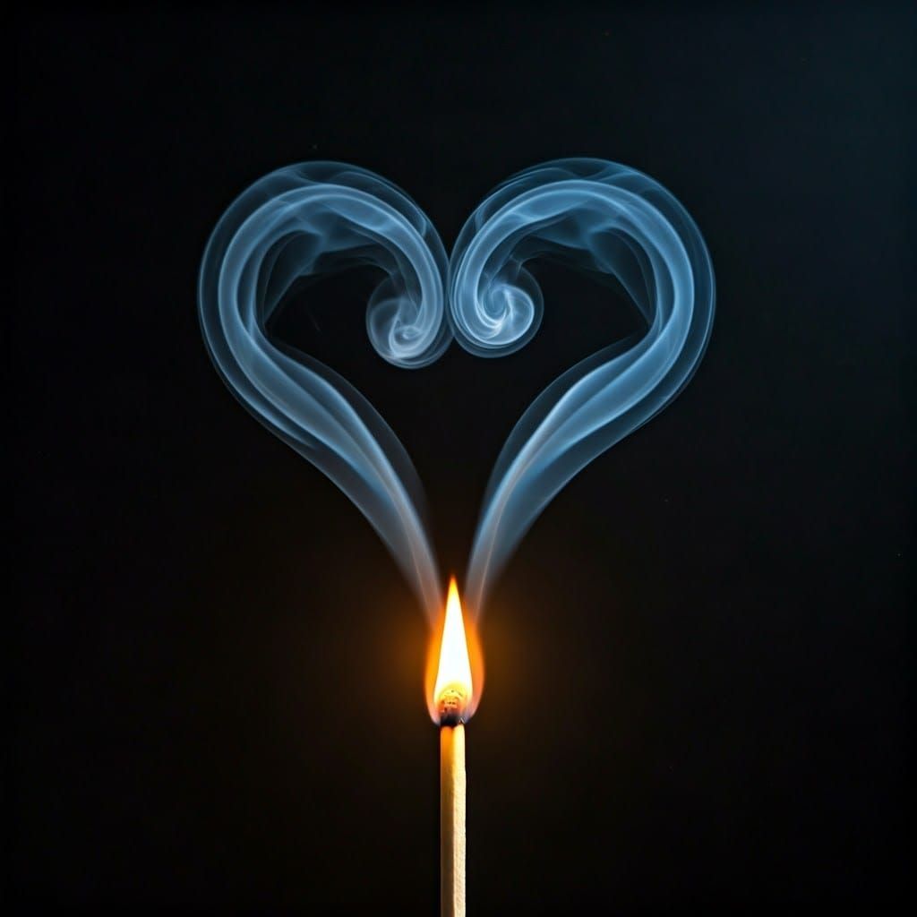 Burning Match with Heart Smoke: Evokes Ephemeral Love