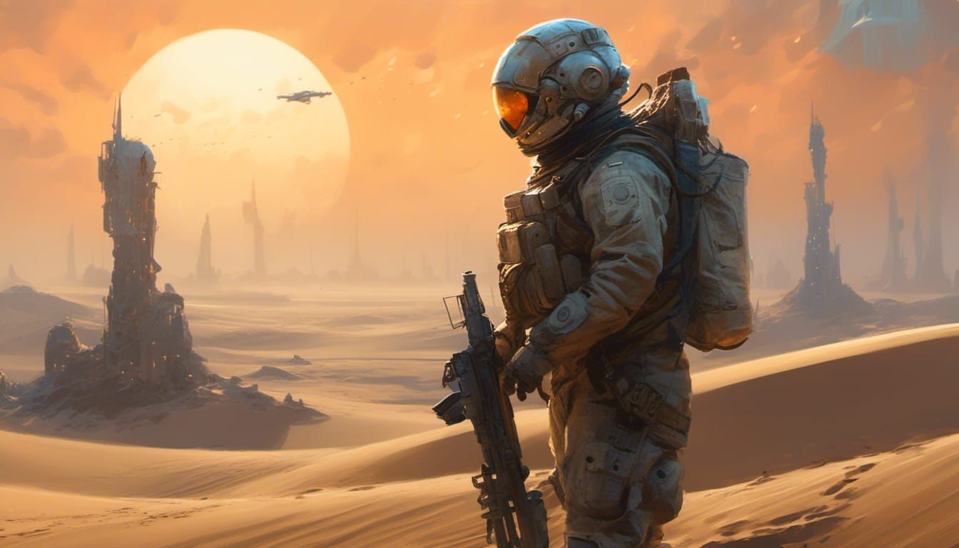 Fremen Warrior on Arrakis at Sunrise